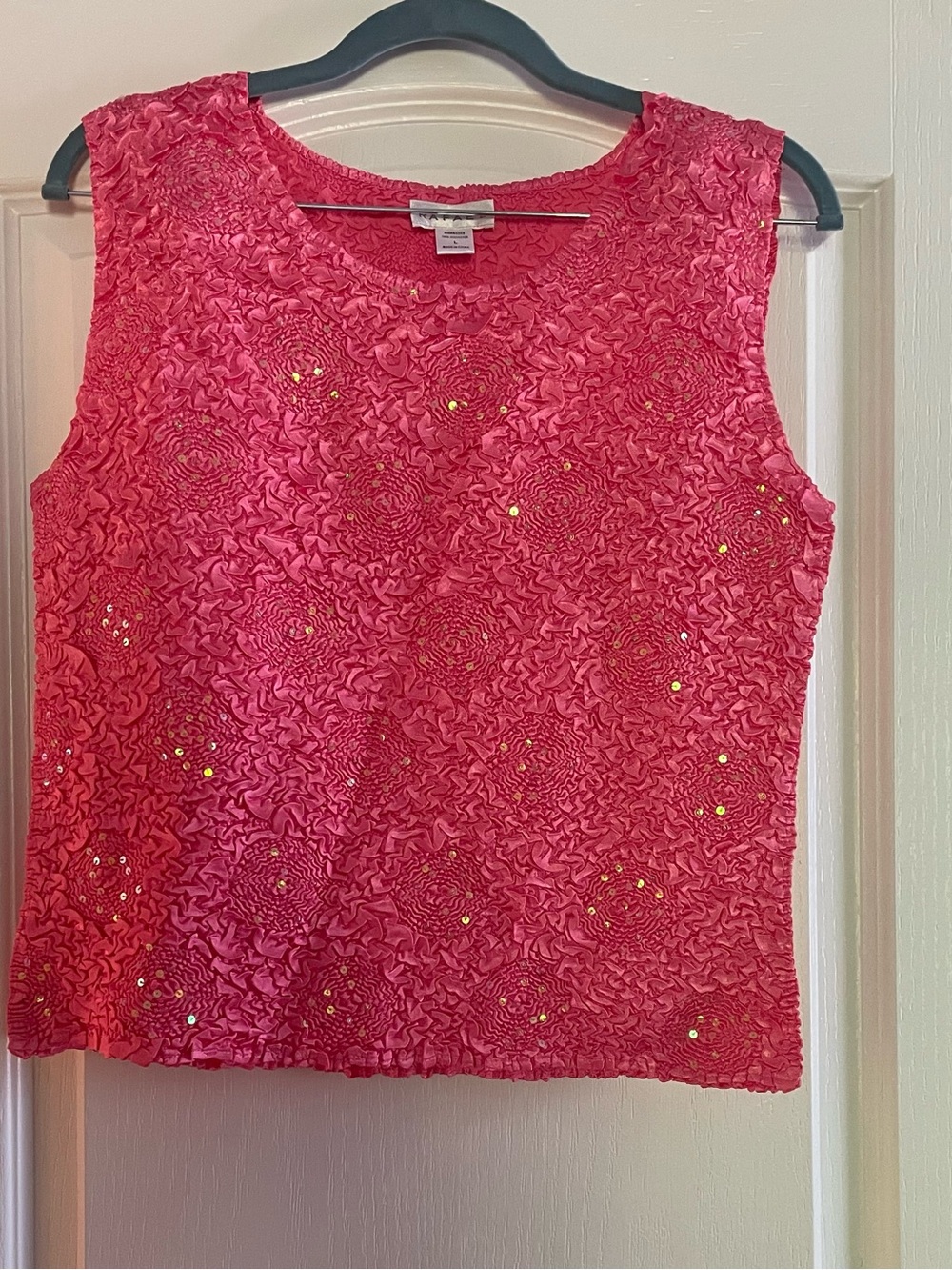 RAFAEL Pink Textured Sequin Sleeveless Top | Women’s Size L